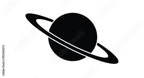 Simple depiction of saturn with prominent rings a dark silhouette