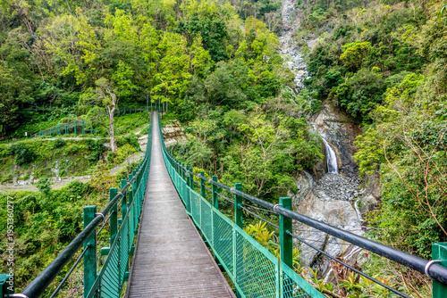 Suspension bridge Sanfong One on Walami Trail in Yushan National Park of Taiwan