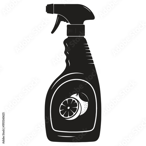 Spray bottle with citrus fruit design on label isolated on transparent background