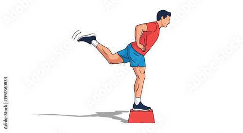 Man performing a leg exercise on a red platform with a shadow