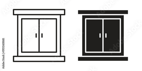 Window icon set. outlined and solid flat clipart versions.