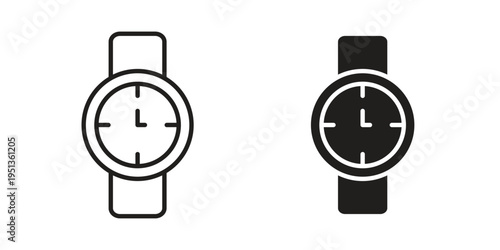 Wrist watch icon set. outlined and solid flat clipart versions.