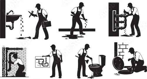 Plumber at work in various situations and settings daily