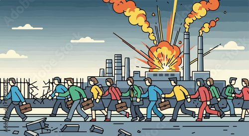 Workers flee industrial explosion, leaving behind debris and smokestacks