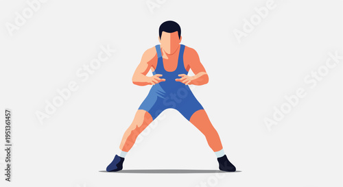 Flat illustration of a wrestler in a blue singlet with a grey background