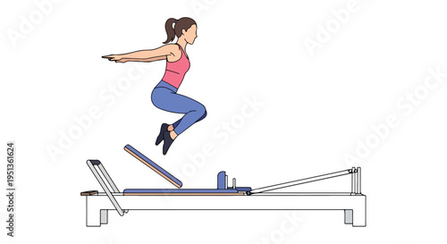 Woman jumping on a Pilates reformer, a full body workout machine