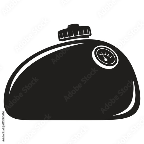 Vintage black gas tank with fuel gauge isolated on transparent background