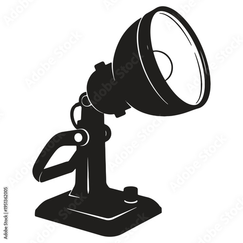 Vintage desk lamp with adjustable arm and round shade on a flat base isolated on transparent background