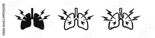 Lungs Pain and Respiratory Illness Icon Set: COVID-19 Lung Damage and Breathing Problems