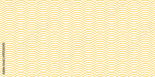 Yellow instant noodle, pasta and spaghetti texture with geometric wavy lines. Ramen, pasta vector pattern. Background abstract food illustration