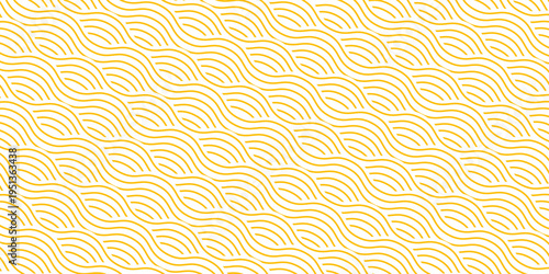 Yellow instant noodle, pasta and spaghetti texture with geometric wavy lines. Ramen, pasta vector pattern. Background abstract food illustration