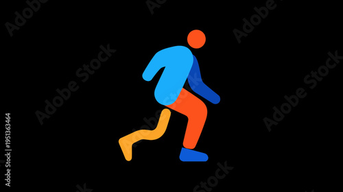 Abstract runner with prosthetic leg in flat design