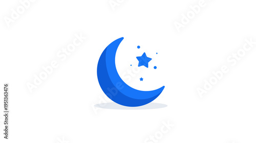 Blue Crescent Moon and Stars Icon Vector Design