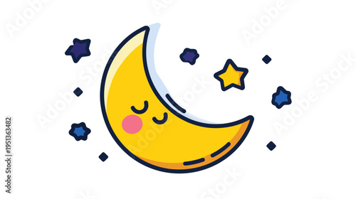 Adorable Sleeping Moon with Stars Icon Vector Design