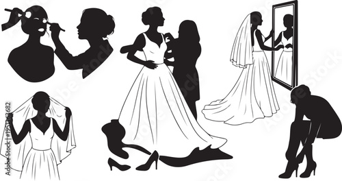 Silhouettes of women preparing for a special occasion together