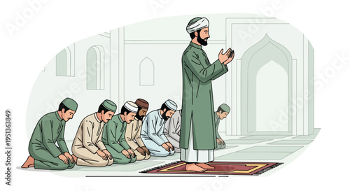 Men praying together in a mosque