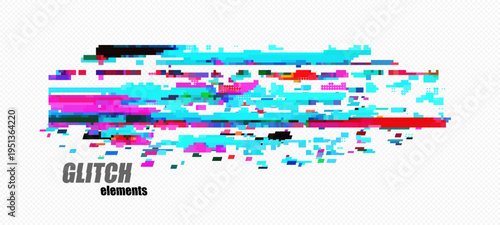 Abstract glitch vector design element, digital distortion effect for banners or posters, broken pixelated pattern with bright vibrant colors, an artistic background for creative projects.