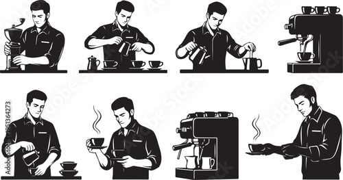 Barista at work making coffee in a cafe setting