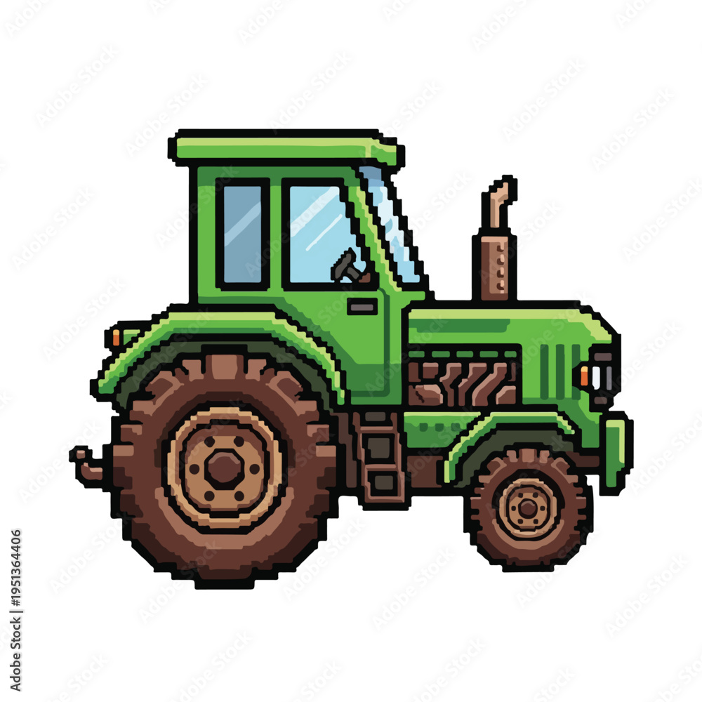 Obraz premium Green Pixel Art Tractor Vector Illustration