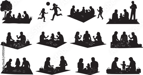 Silhouettes of people in various social and recreational activities