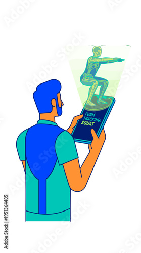 Man studying form tracking surfing with hologram image