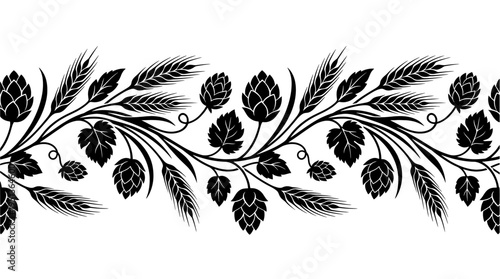 Elegant silhouette design of hops and wheat arranged in a line