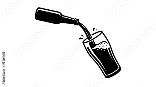 Pouring a refreshing drink from a bottle into a glass. The illustration depicts the process with stylish flair