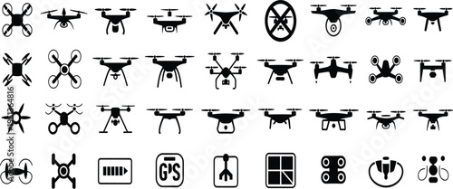 Drone icons set on white background vector illustration quadcopter aircraft