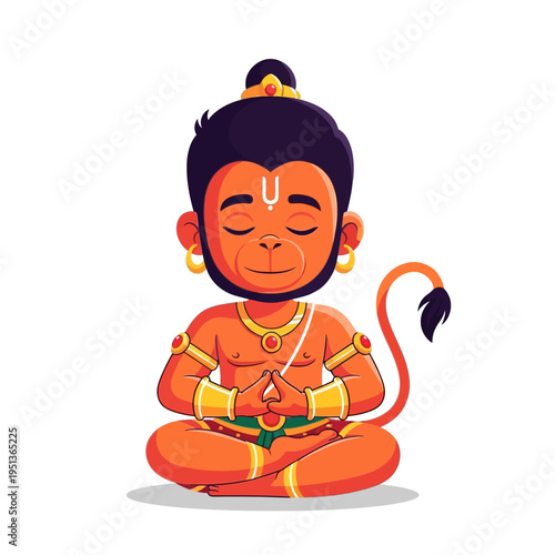 Peaceful Lord Hanuman meditating in a serene lotus pose, embodying devotion and spiritual tranquility