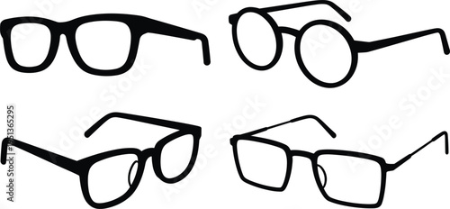Four Different Styles of Black Eyeglasses Silhouettes on White Background spectacles eyewear