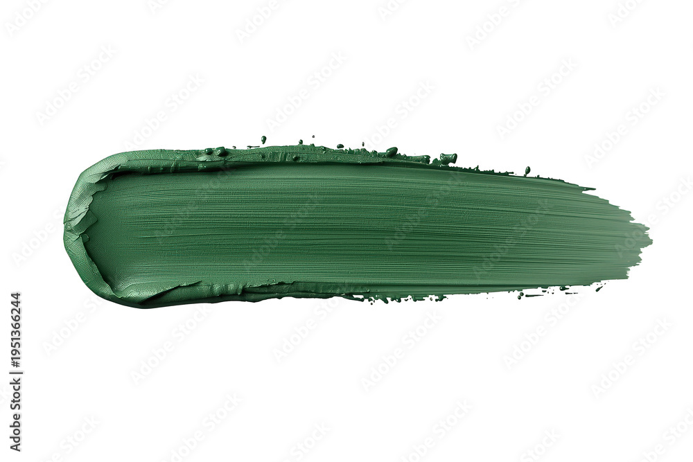Fototapeta premium Green paint brush stroke texture on transparent background, thick cosmetic smear swatch, makeup product, creative art element