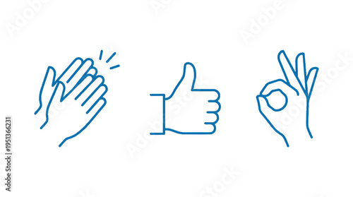 Blue vector illustration of hands clapping and showing approval with sparkles