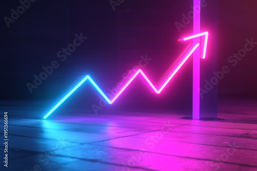 A neon graph with an arrow pointing upwards