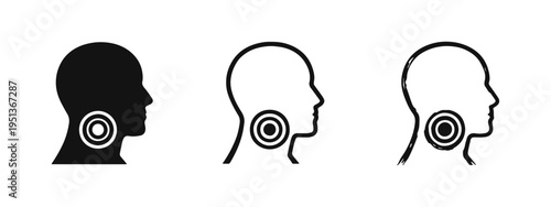 Sore Throat or Neck Pain Icon Set - Male Head Profile with Targeted Discomfort Area