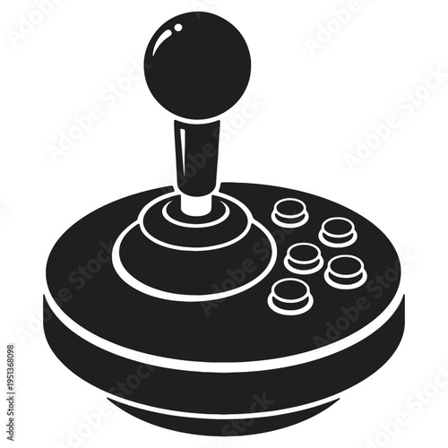 Classic arcade style joystick controller with a spherical knob and multiple round buttons providing retro gaming fun and an immersive experience for classic video games