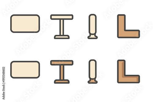 Shapes of furniture arranged in a grid format for design inspiration in a minimalistic style