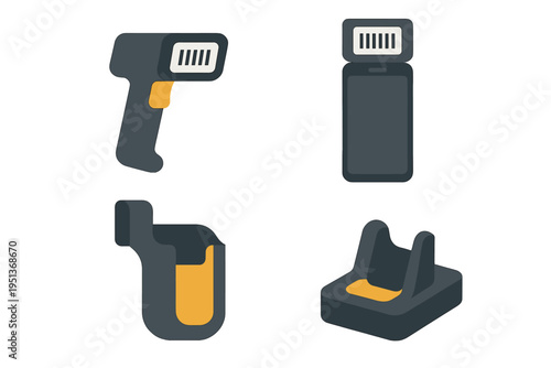 Technology components for a barcode scanning system featuring a scanner, dock, and holder