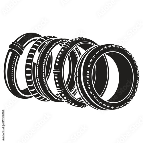 Collection of bangles with various patterns and designs isolated on transparent background ornate jewelry pieces