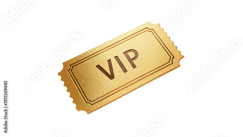 Gold ticket showing VIP status for an event in a venue, highlighting exclusivity and special access for guests isolated on transparent background cut out