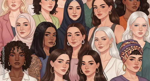 Diverse group of women with different ethnicities and styles.