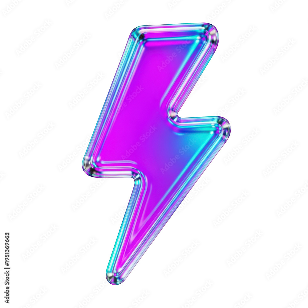 Obraz premium Shiny blue and purple lightning bolt icon with metallic texture