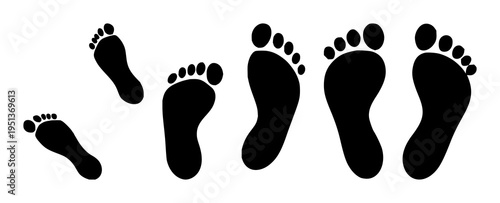 Slika na platnu Footprints icon set with two solid black footprints in walking stagger featuring