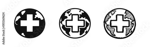 Global Health or World Medical Cross Icon Set - International Healthcare and Medicine Symbol