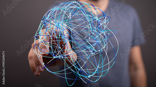 Fotografía Abstract image showing a hand touching a digital world globe representing global