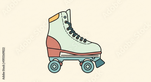 Retro styled roller skate with pastel colors and wheels on a neutral background