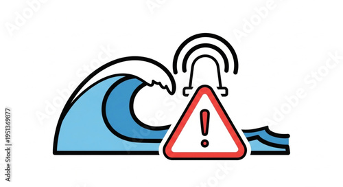 Tsunami Warning Sign Alerting Danger of Ocean Waves.