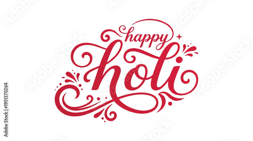 Colorful graphic illustration of Happy Holi text in purple and pink hues on white background with bold font and neon effect