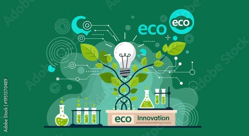 Eco Innovation Concept with DNA and Light Bulb.