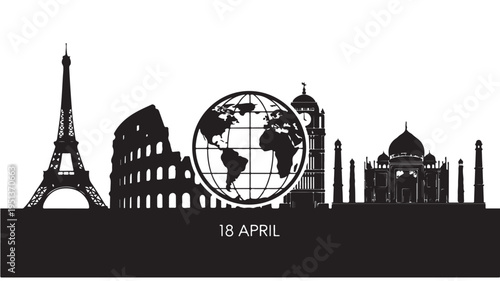 World Landmarks Silhouette on White Background For Global Travel Concepts