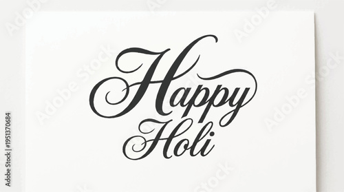 Colorful graphic illustration of Happy Holi text in purple and pink hues on white background with bold font and neon effect